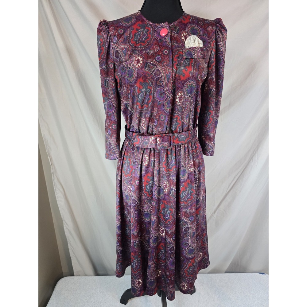 Tabby of California Vintage Geek Secretary Midi‎ Dress ~ Sz 6~ 3/4 Sleeves ~Belt